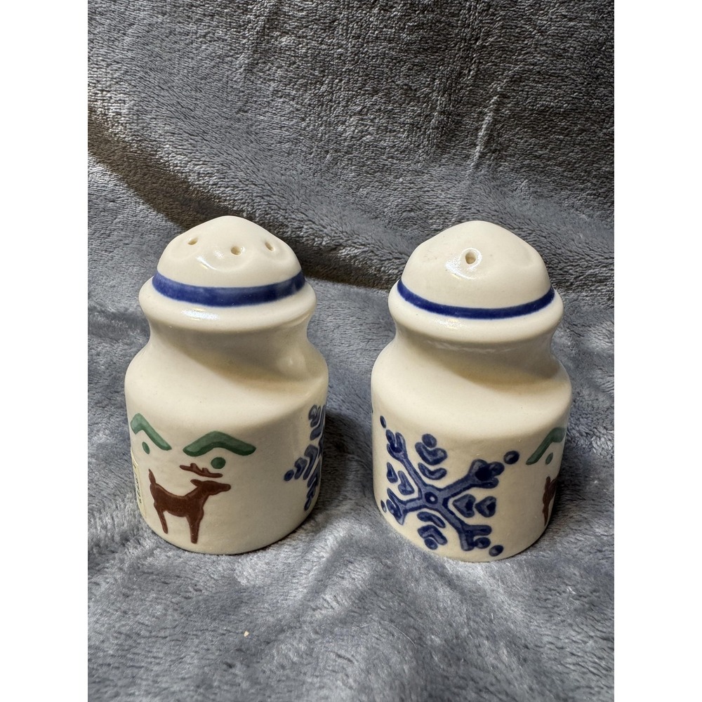 Vtg Pfaltzgraff Salt‎ Pepper Shakers Snowflake Reindeer Small Ceramic Multicolor
